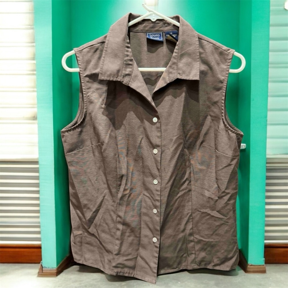 Laura Scott Brown Sleeveless Button Down Shirt size 14